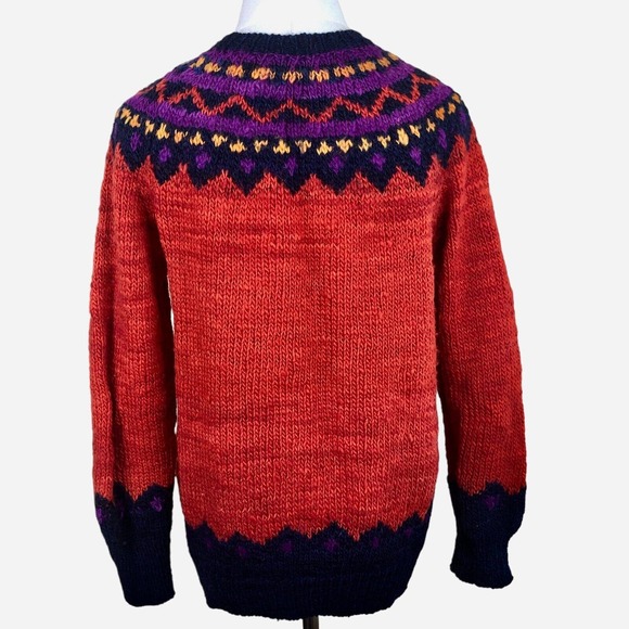 Vintage Wool Sweater Made in Uruguay Hand Knit Fair Isle Pullover - Picture 5 of 9